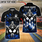BlueJose Bowling And Pins Gorilla Strike Customized Name, Team Name 3D Shirt (4 Colors)