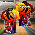 BlueJose Bowling And Pins Fire Flame Punisher Skull Customized Name, Team Name 3D Shirt (4 Colors)