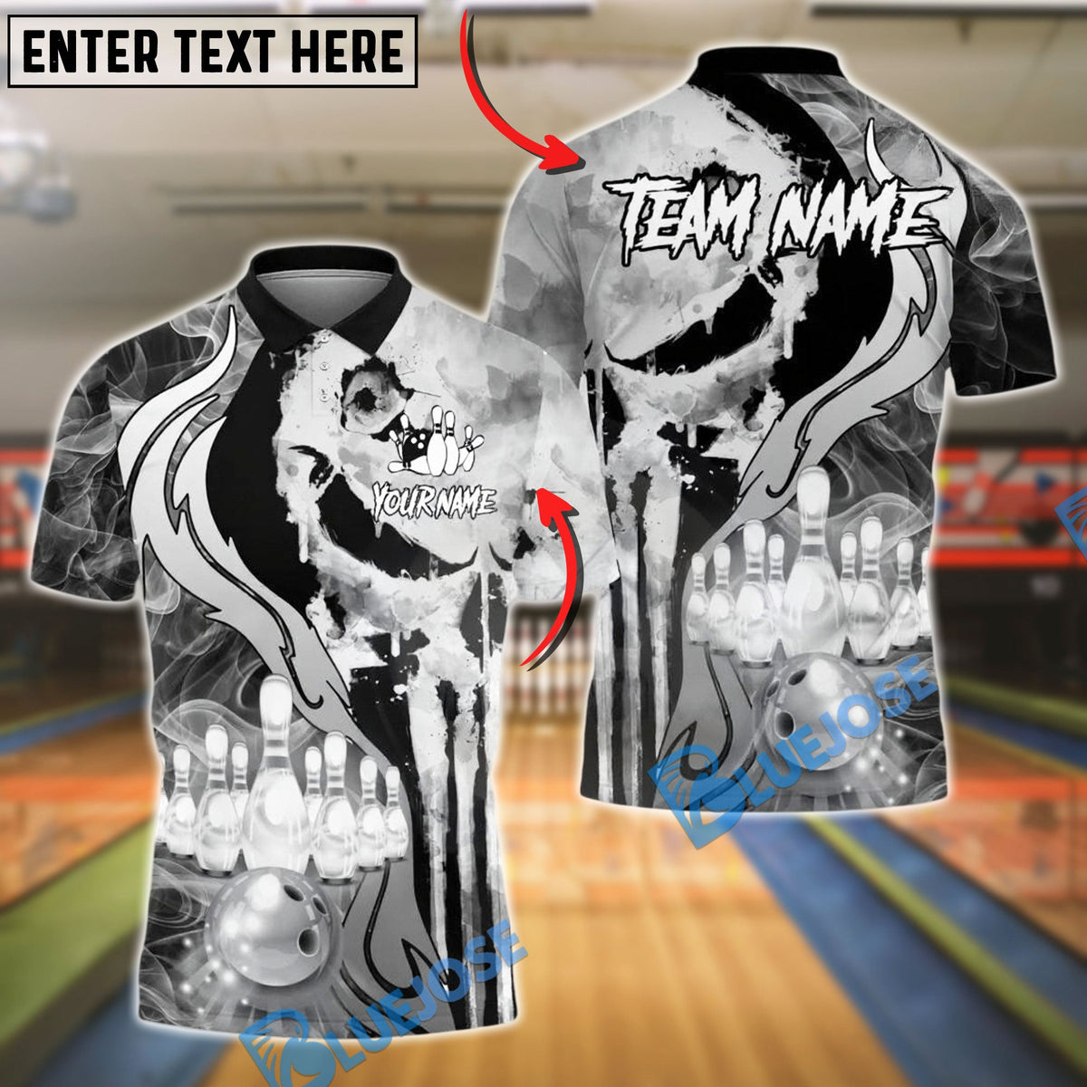 BlueJose Bowling And Pins Skull Smoke Design Personalized Shirt