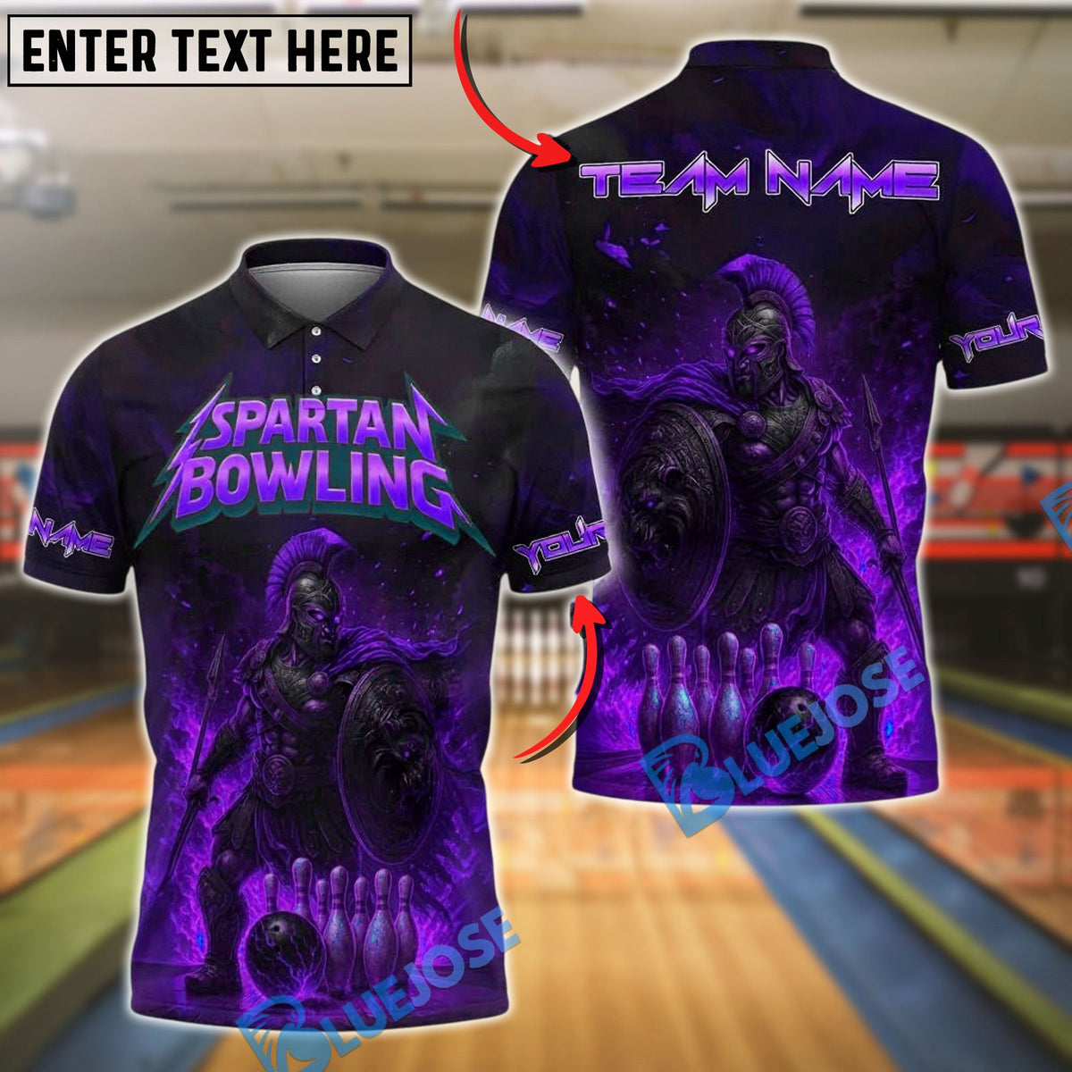 BlueJose Bowling And Pins Spartan Warrior Fire Design Customized Name, Team Name 3D Shirt (4 Colors)