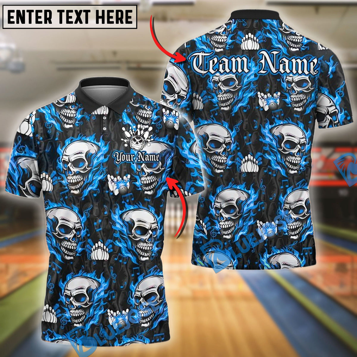 BlueJose Bowling And Pins Flame Skull Customized Name, Team Name 3D Shirt (4 Colors)
