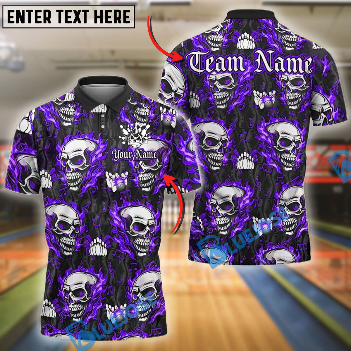 BlueJose Bowling And Pins Flame Skull Customized Name, Team Name 3D Shirt (4 Colors)