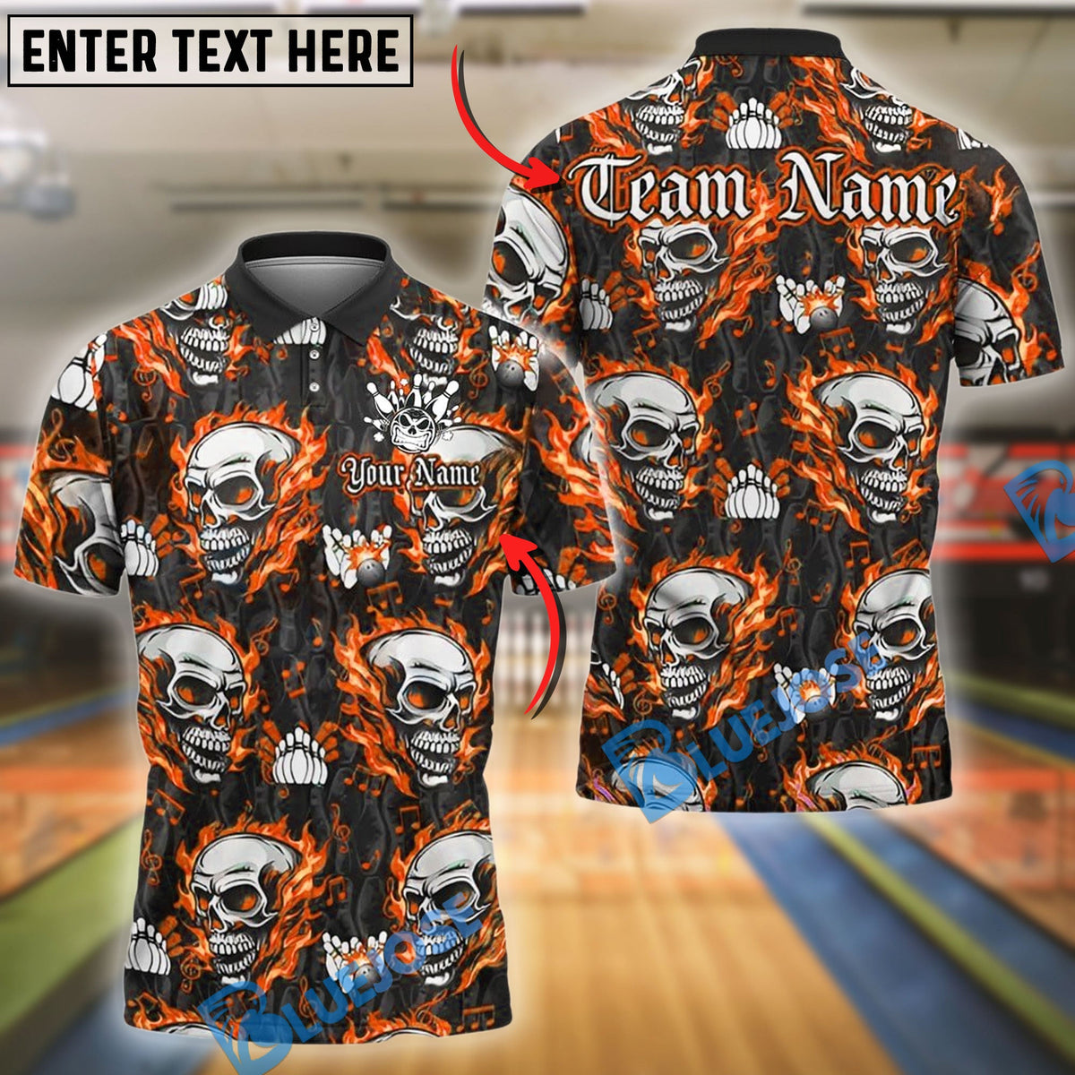 BlueJose Bowling And Pins Flame Skull Customized Name, Team Name 3D Shirt (4 Colors)