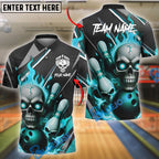 BlueJose Bowling And Pins Skull Flame Customized Name, Team Name 3D Shirt (4 Colors)