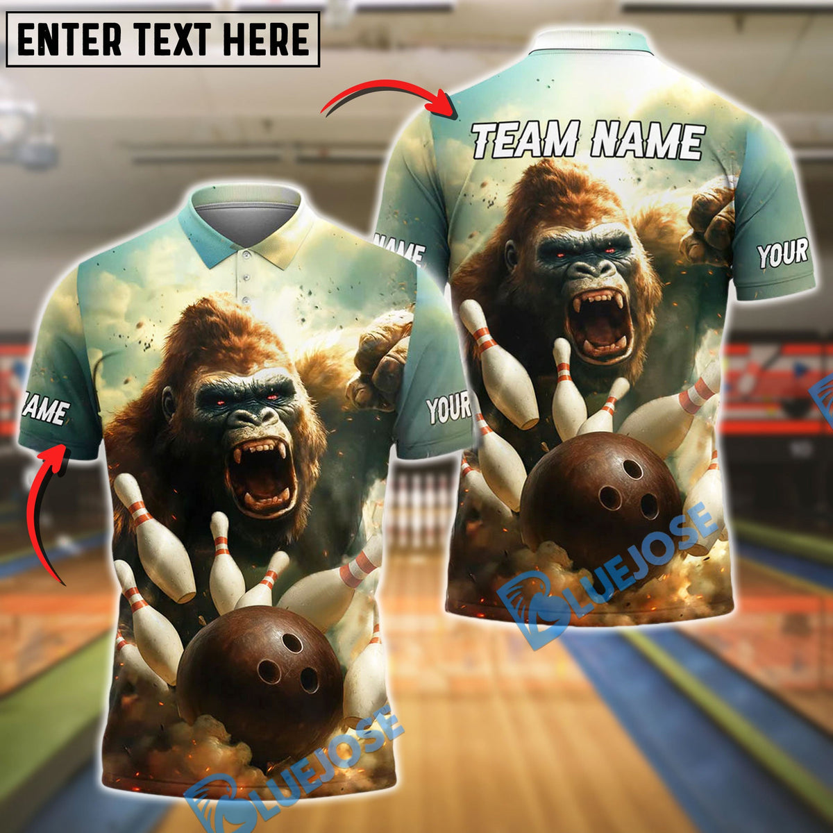 BlueJose Bowling Gorilla Smash Personalized Name, Team Name 3D Shirt