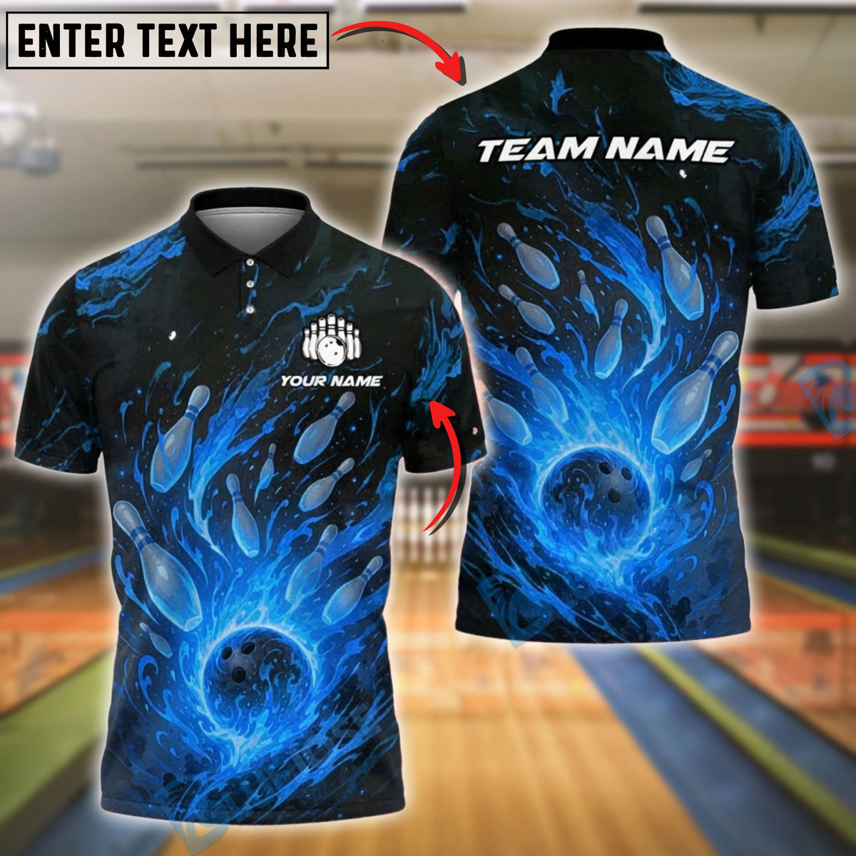 BlueJose Bowling And Pins Firestorm Strike Customized Name, Team Name 3D Shirt (4 Colors)