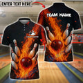 BlueJose Bowling And Pins Inferno Strike Down Customized Name, Team Name 3D Shirt (4 Colors)