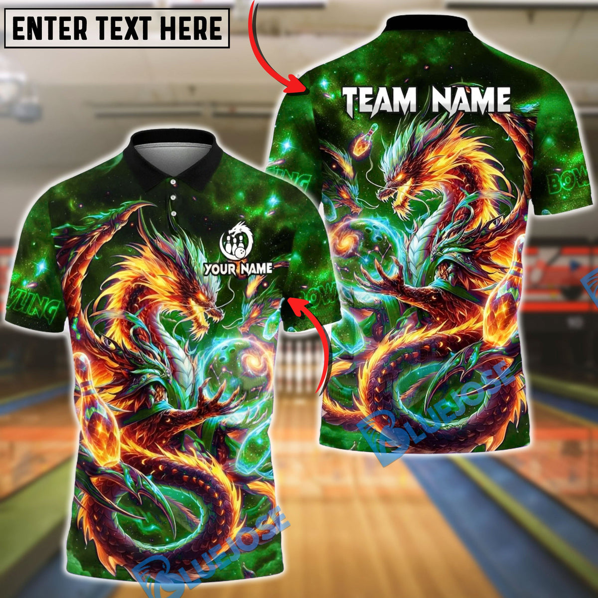 BlueJose Bowling Cosmic Fire Dragon Customized Name, Team Name 3D Shirt (4 Colors)