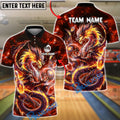BlueJose Bowling Cosmic Fire Dragon Customized Name, Team Name 3D Shirt (4 Colors)