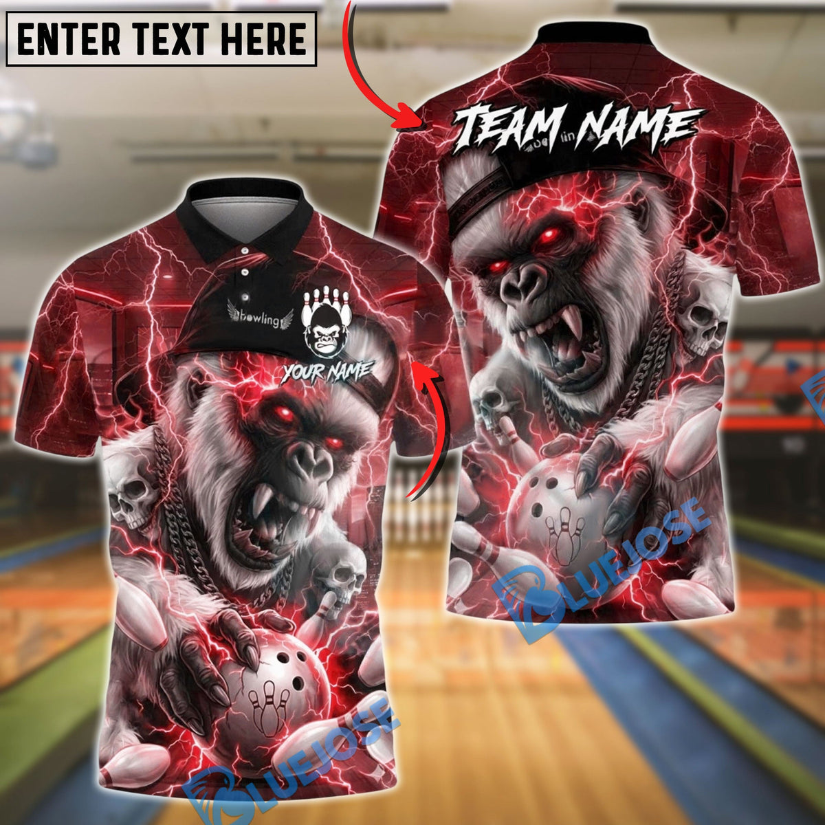 BlueJose Bowling Gorilla Thunder Beast Customized Name, Team Name 3D Shirt (4 Colors)