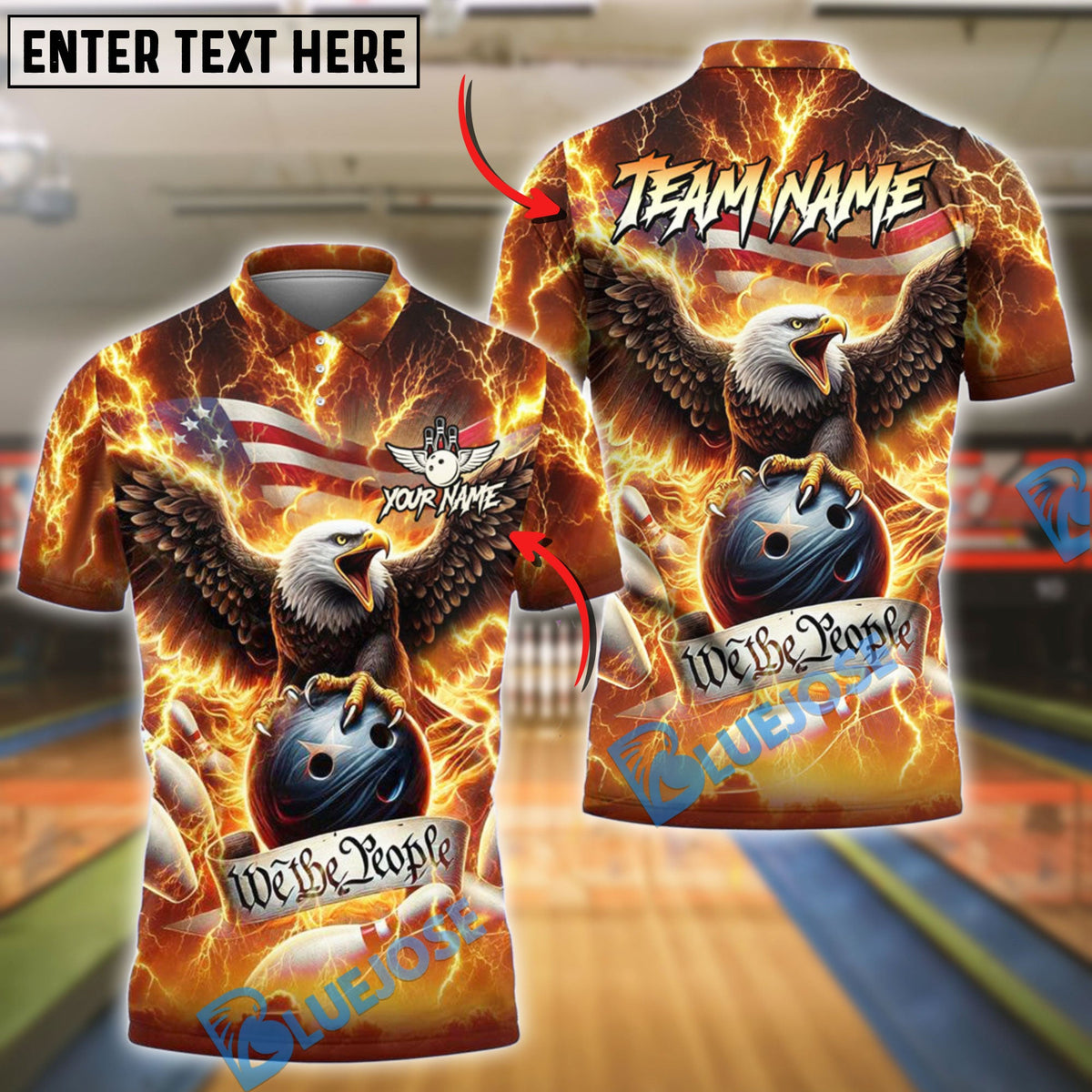 BlueJose Bowling And Pins Freedom Thunder American Eagle Customized Name, Team Name 3D Shirt (4 Colors)