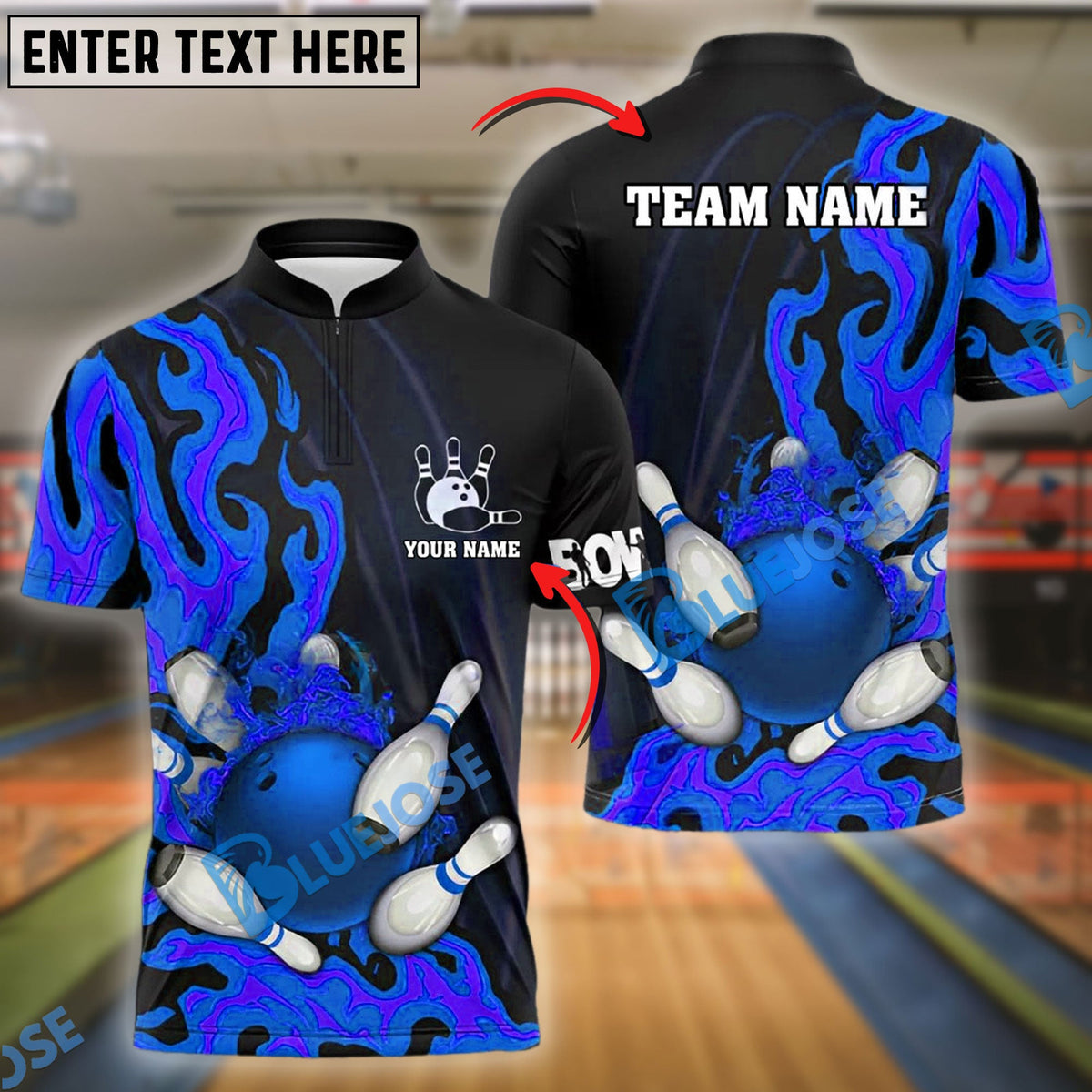 BlueJose Bowling And Pins Fire Flame Personalized Name Team Name 3d Shirt (4 Colors)