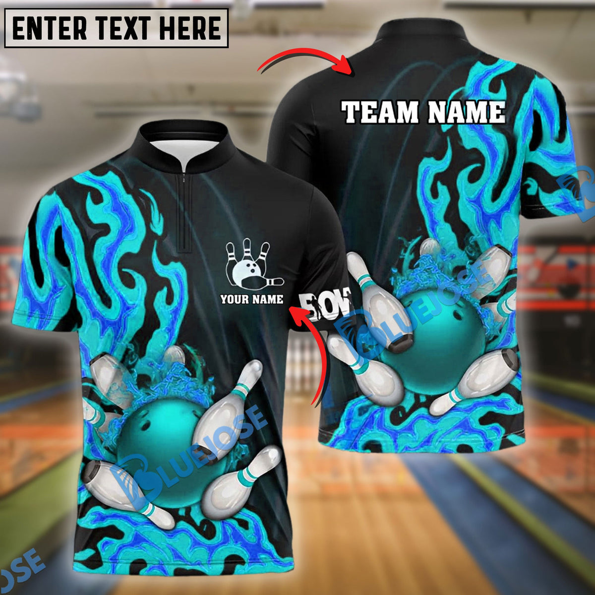 BlueJose Bowling And Pins Fire Flame Personalized Name Team Name 3d Shirt (4 Colors)