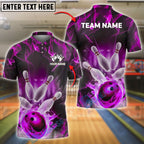 BlueJose Bowling And Pins Flame Power Customized Name, Team Name 3D Shirt (4 Colors)
