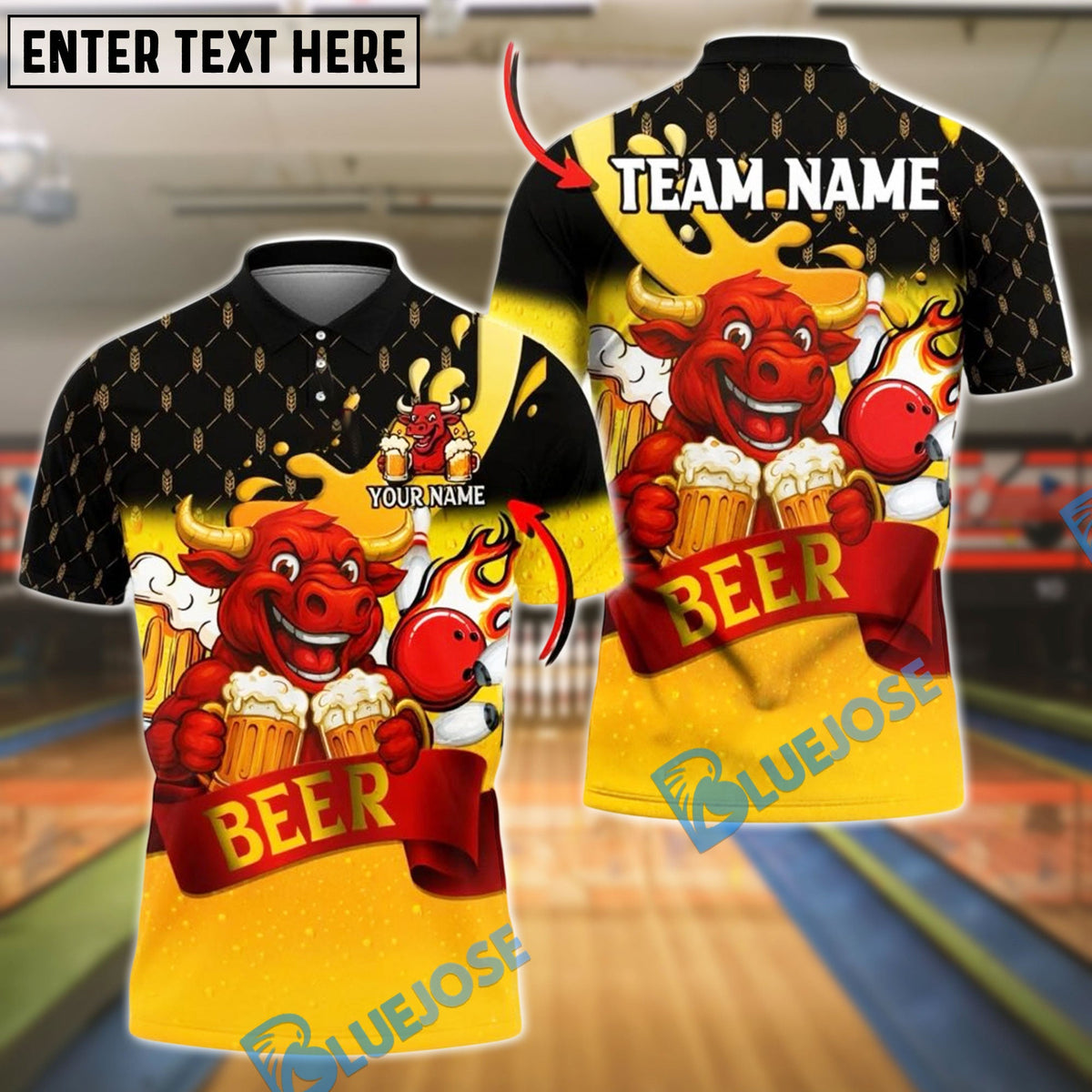 BlueJose Bowling And Pins Cheers Bull Beer Personalized Shirt (2 Colors)