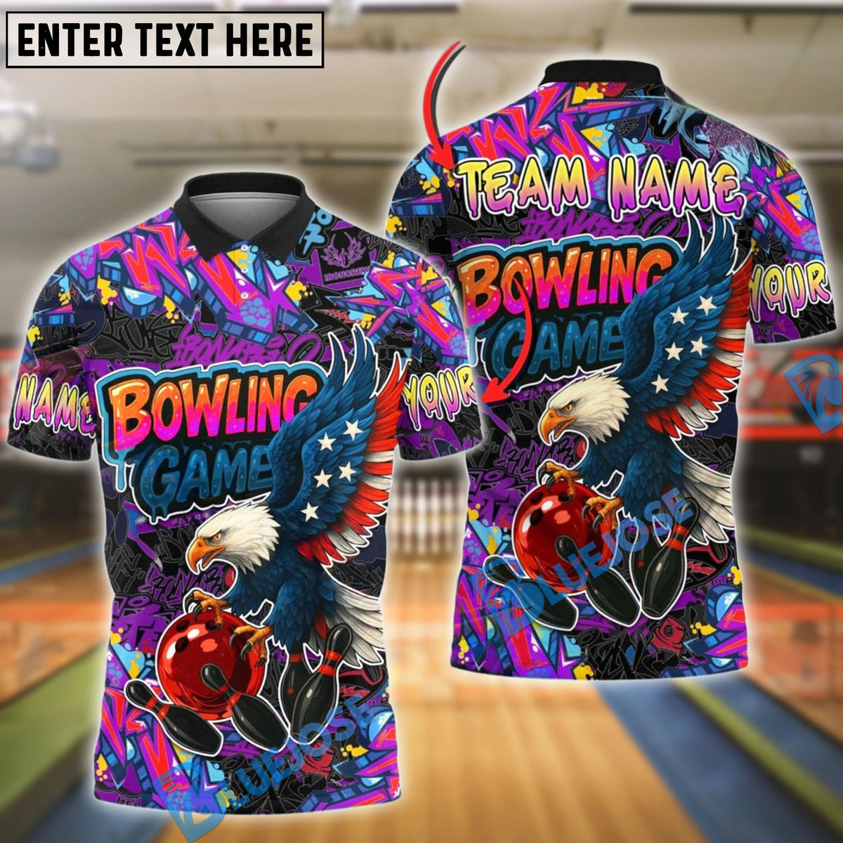 BlueJose Bowling And Pins American Eagle Graffiti Customized Name 3D Shirt (4 Colors)