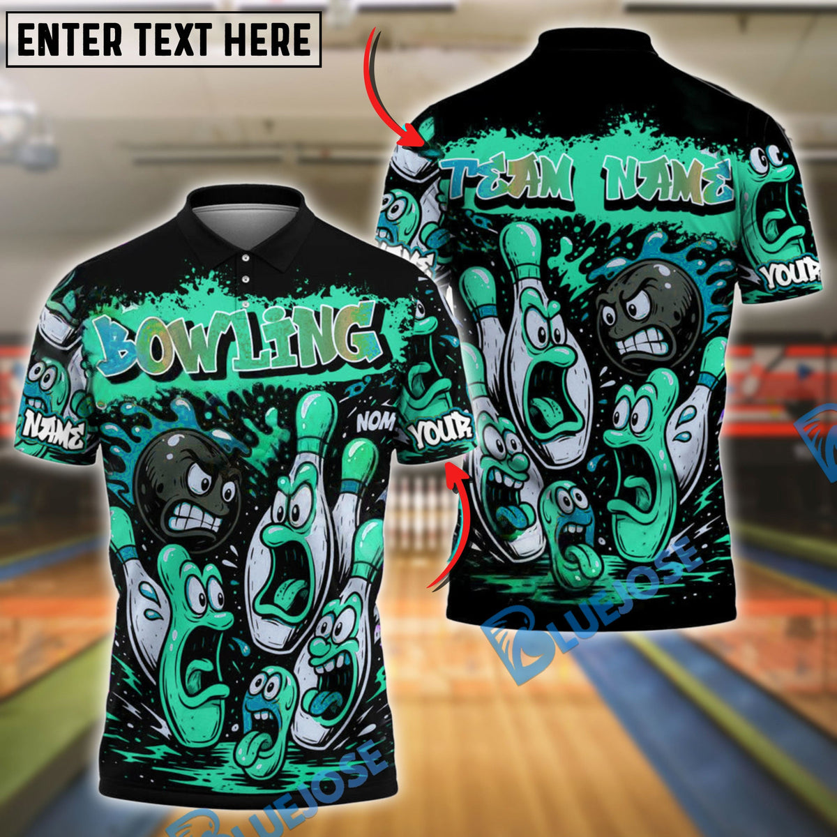 BlueJose Bowling Cartoon Screaming Pins Street Art Customized Name 3D Shirt (4 Colors)