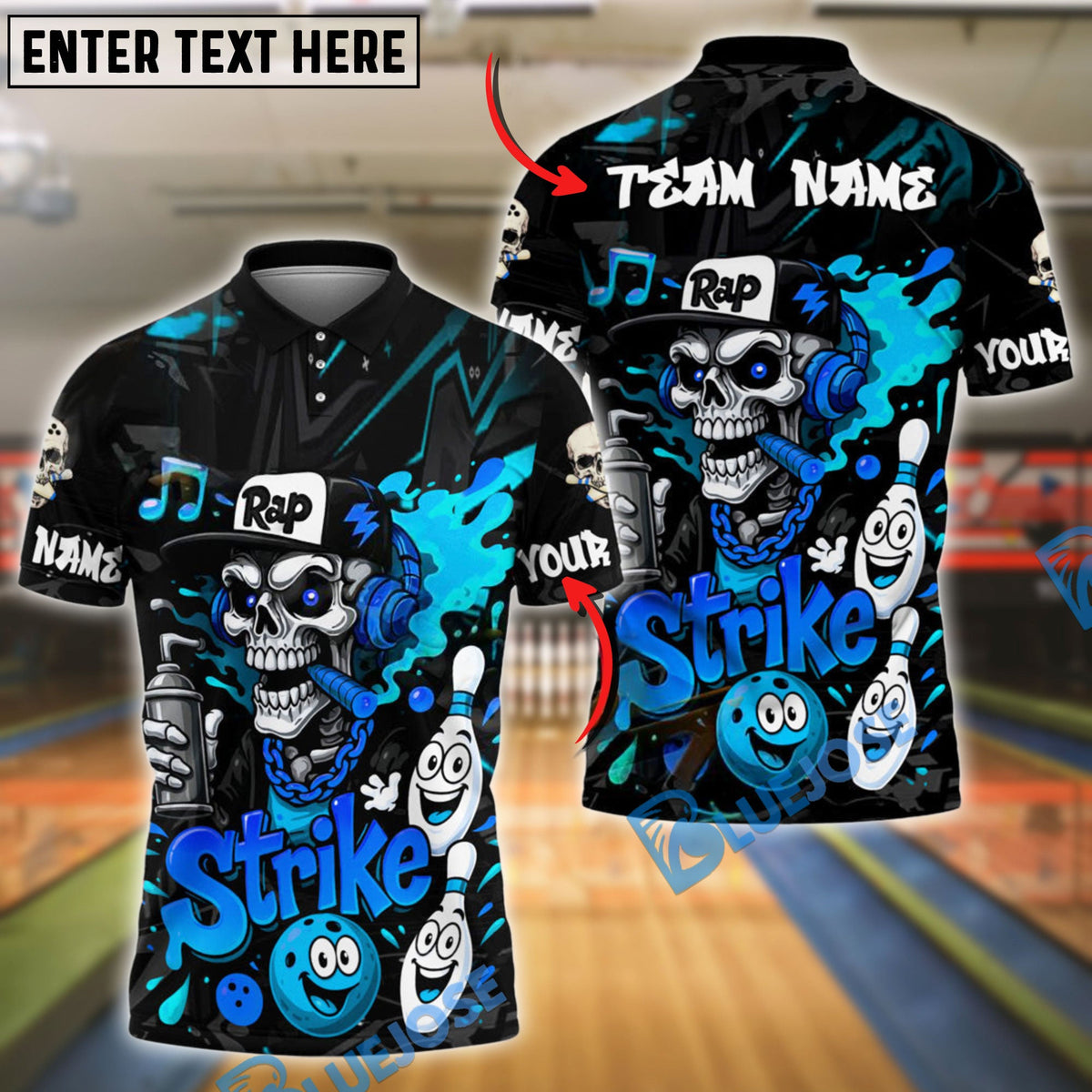 BlueJose Bowling Rap Skull Graffiti Strike Style Customized Name 3D Shirt (4 Colors)