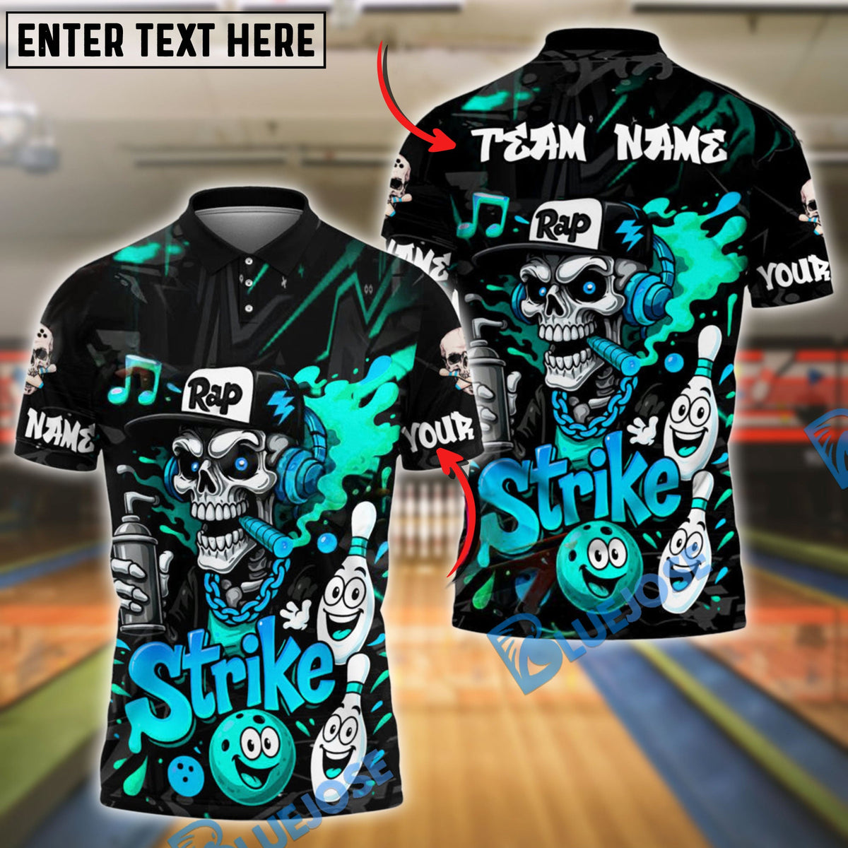 BlueJose Bowling Rap Skull Graffiti Strike Style Customized Name 3D Shirt (4 Colors)