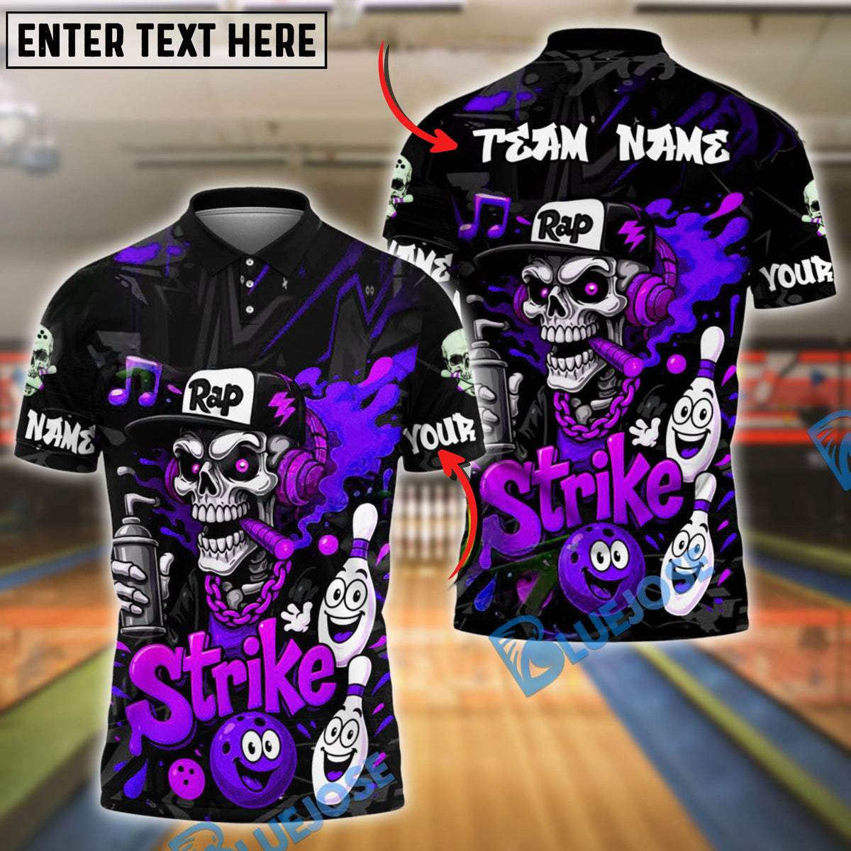 BlueJose Bowling Rap Skull Graffiti Strike Style Customized Name 3D Shirt (4 Colors)