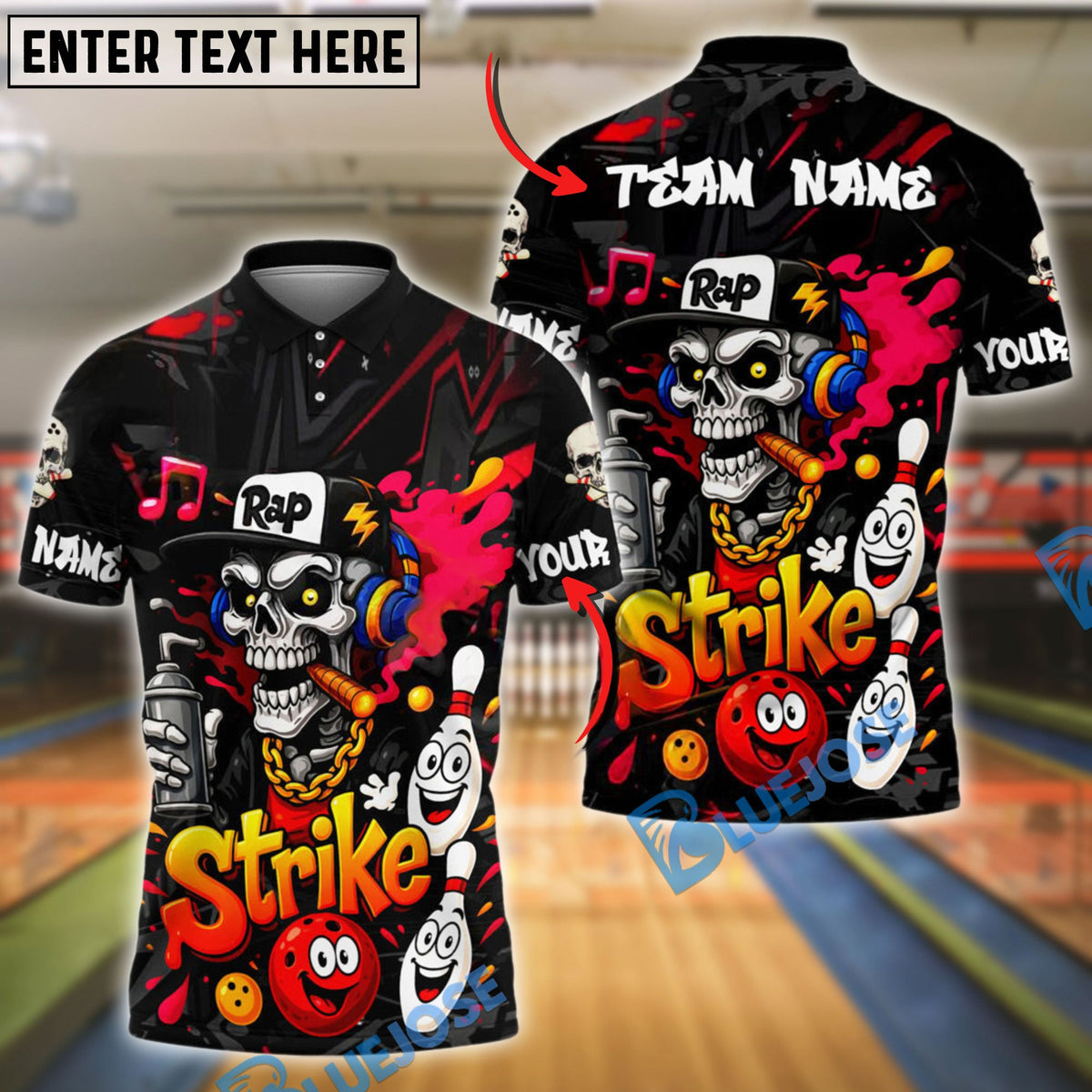 BlueJose Bowling Rap Skull Graffiti Strike Style Customized Name 3D Shirt (4 Colors)