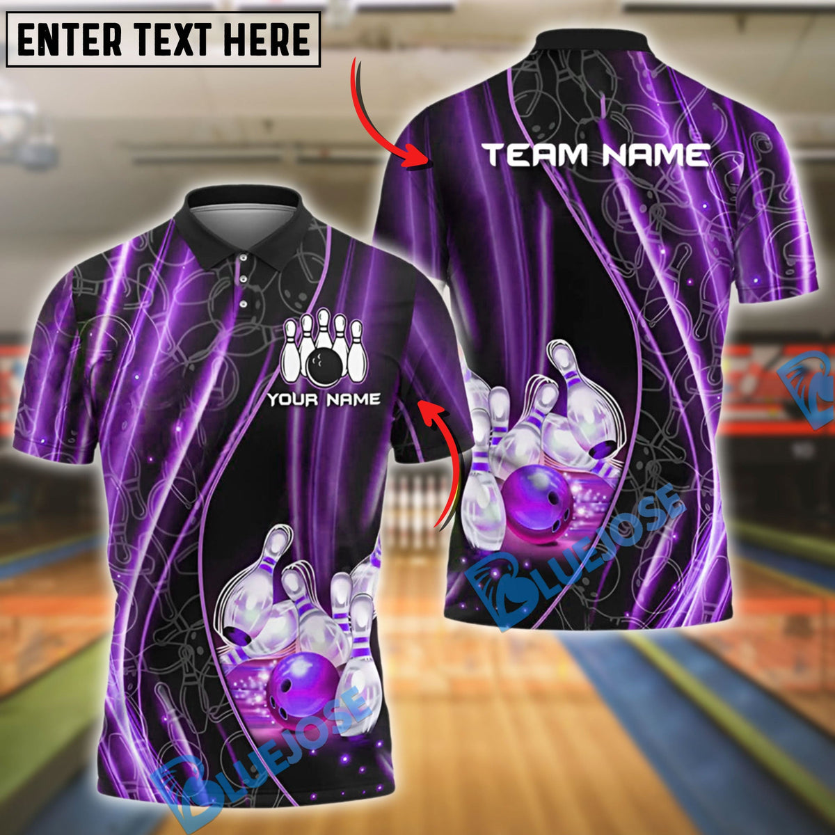BlueJose Bowling And Pins Neon Lightning Customized Name, Team Name 3D Shirt (4 Colors)