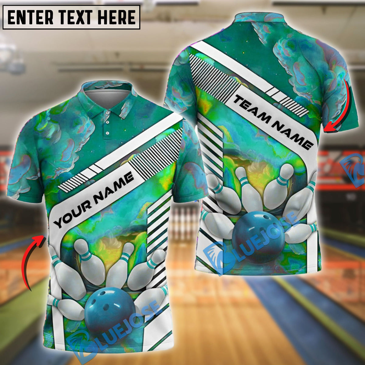 BlueJose Bowling And Pins Cosmic Strike Impact Customized Name, Team Name 3D Shirt (4 Colors)