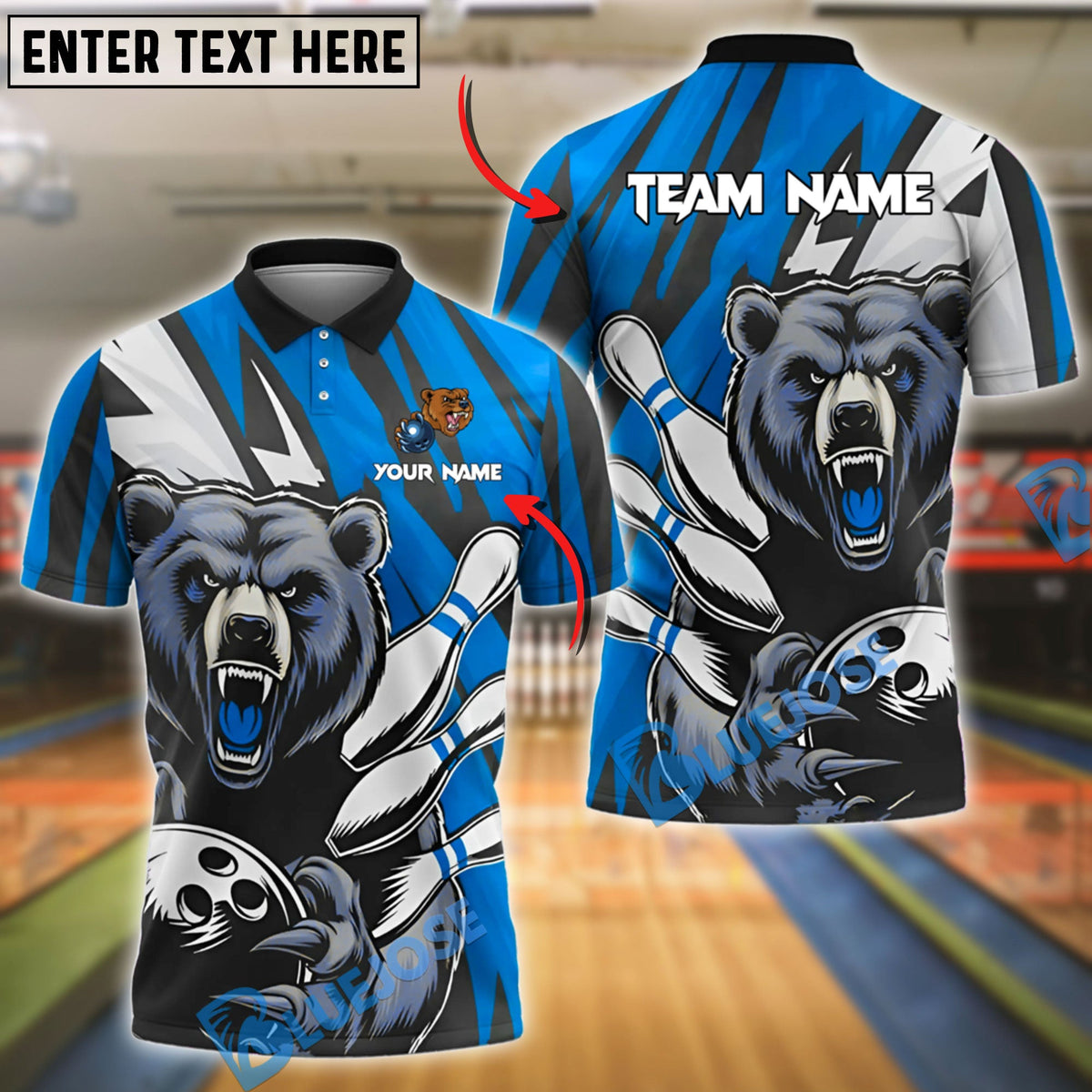 BlueJose Bowling And Pins Fierce Bear Gear Customized Name, Team Name 3D Shirt (4 Colors)