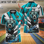 BlueJose Bowling And Pins Fierce Bear Gear Customized Name, Team Name 3D Shirt (4 Colors)