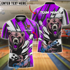 BlueJose Bowling And Pins Fierce Bear Gear Customized Name, Team Name 3D Shirt (4 Colors)