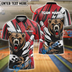 BlueJose Bowling And Pins Fierce Bear Gear Customized Name, Team Name 3D Shirt (4 Colors)