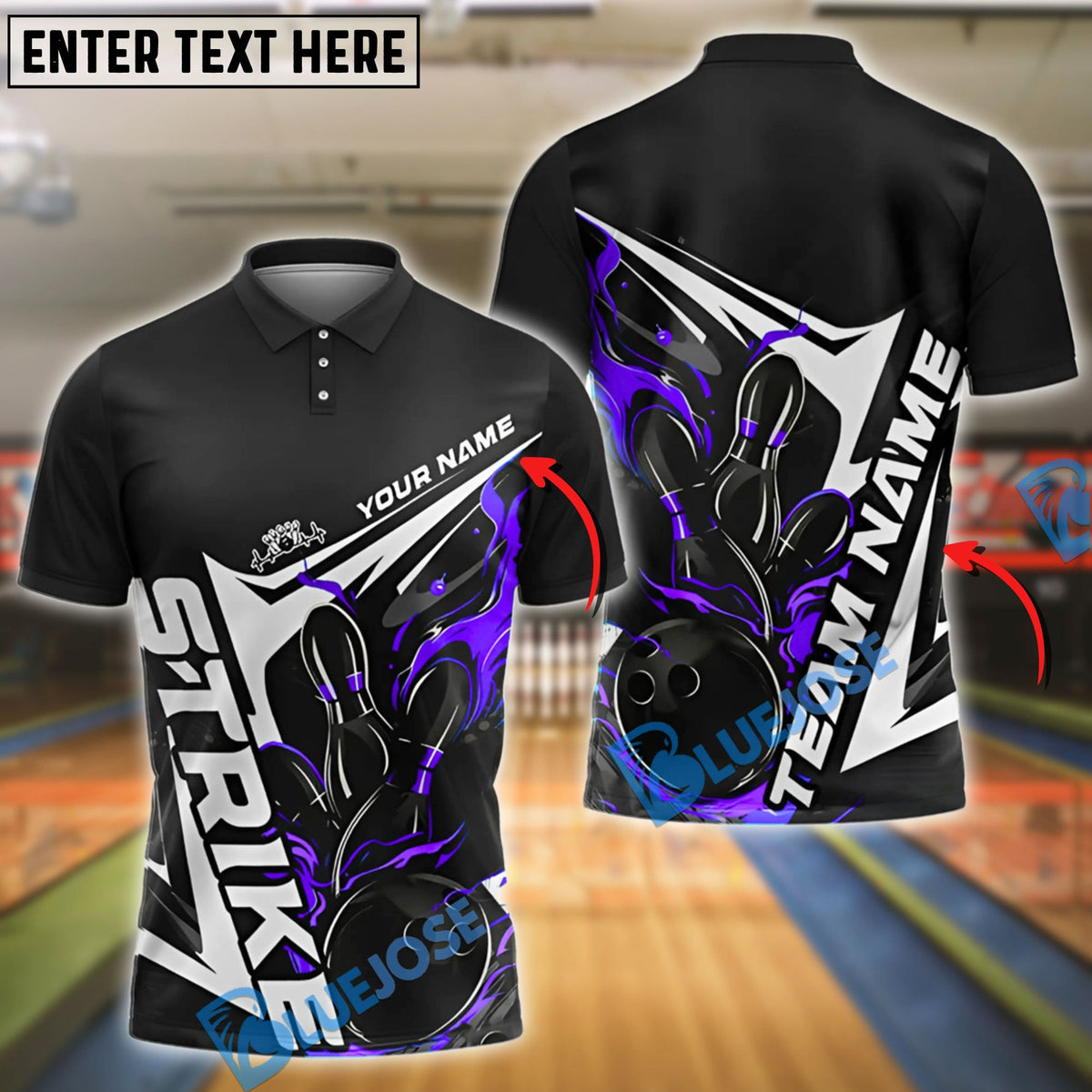 BlueJose Bowling And Pins Flame Blaze Motion Customized Name, Team Name 3D Shirt (4 Colors)