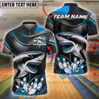 BlueJose Bowling And Pins Angry Shark Customized Name, Team Name 3D Shirt (4 Colors)