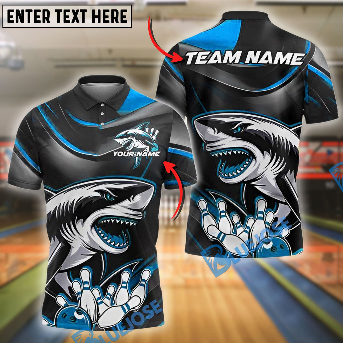 BlueJose Bowling And Pins Angry Shark Customized Name, Team Name 3D Shirt (4 Colors)