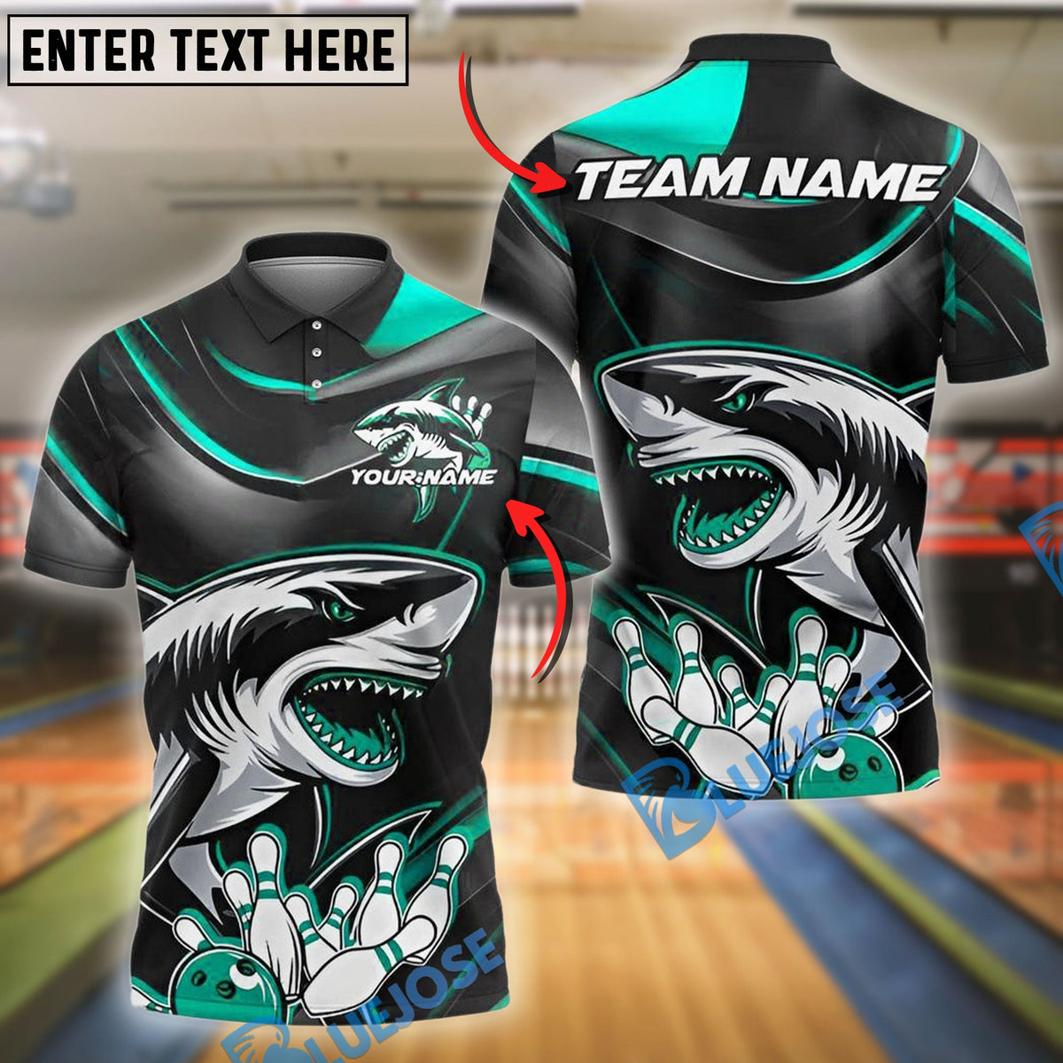 BlueJose Bowling And Pins Angry Shark Customized Name, Team Name 3D Shirt (4 Colors)