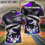 BlueJose Bowling And Pins Angry Shark Customized Name, Team Name 3D Shirt (4 Colors)