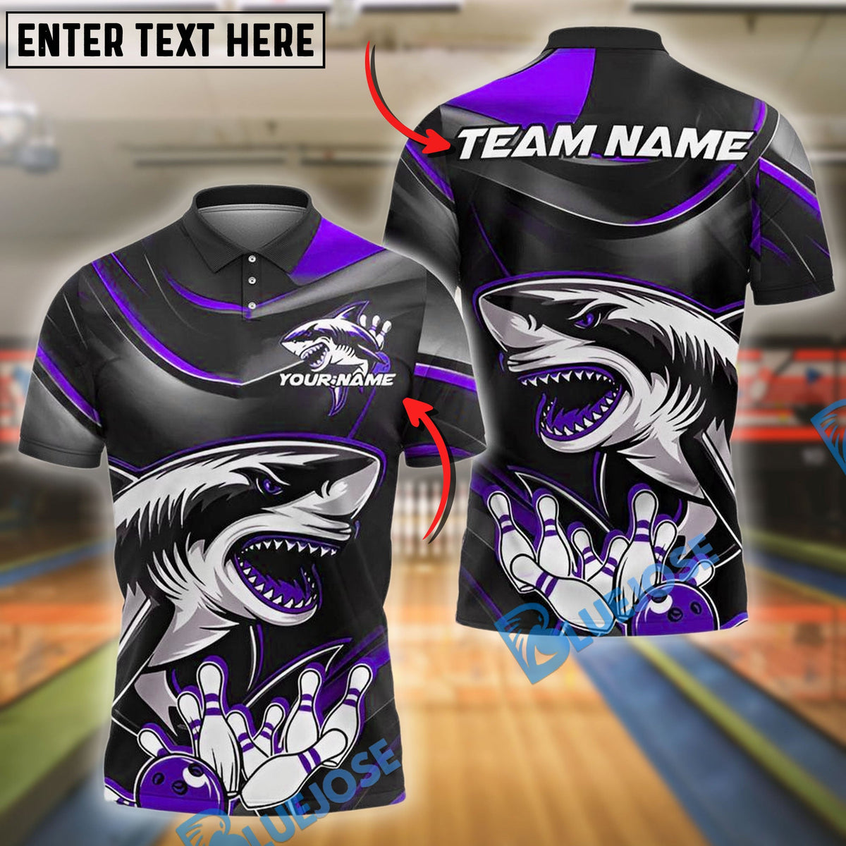 BlueJose Bowling And Pins Angry Shark Customized Name, Team Name 3D Shirt (4 Colors)