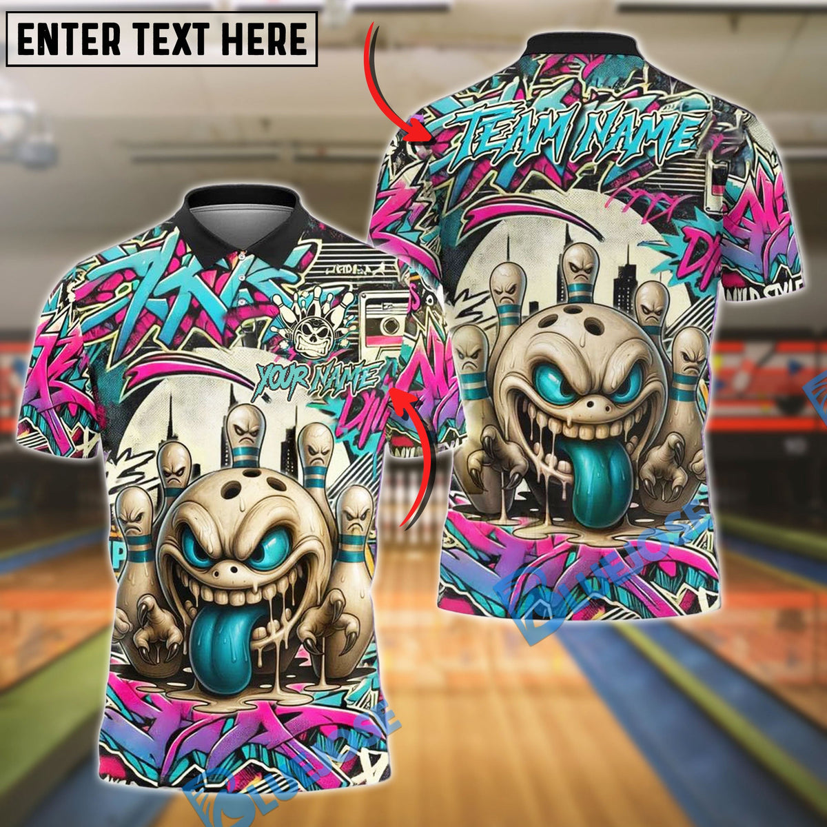 BlueJose Bowling Mad Bowl Graffiti Style Customized Name, Team Name 3D Shirt (4 Colors)
