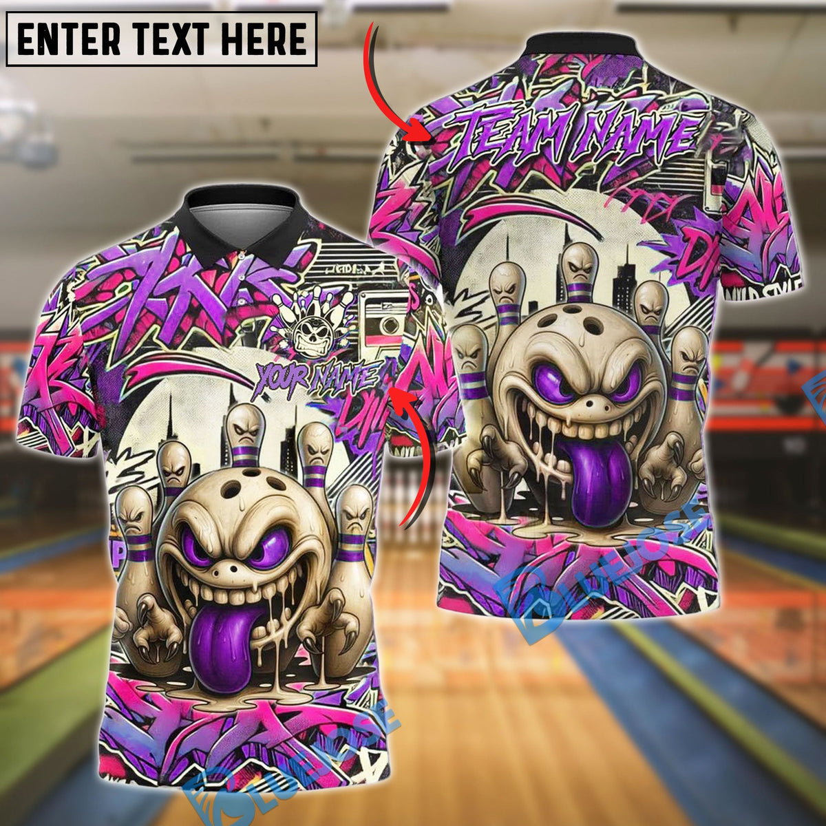 BlueJose Bowling Mad Bowl Graffiti Style Customized Name, Team Name 3D Shirt (4 Colors)