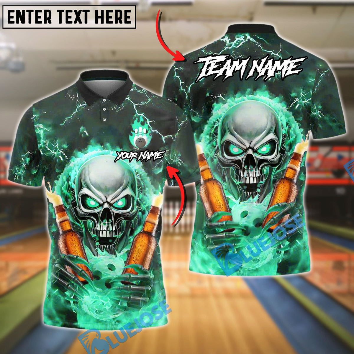 BlueJose Bowling Flaming Skull And Beer Customized Name, Team Name 3D Shirt (4 Colors)