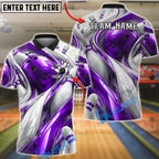 BlueJose Bowling And Pins Abstract Fluid White Customized Name, Team Name 3D Shirt (4 Colors)