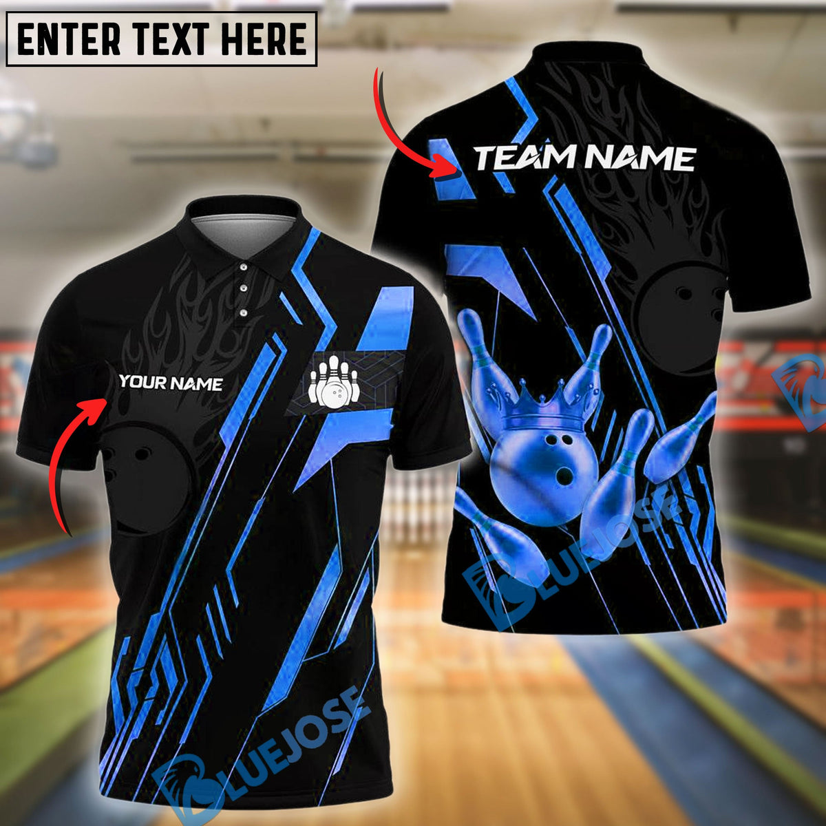 BlueJose Bowling And Pins Golden King Customized Name, Team Name 3D Shirt (4 Colors)