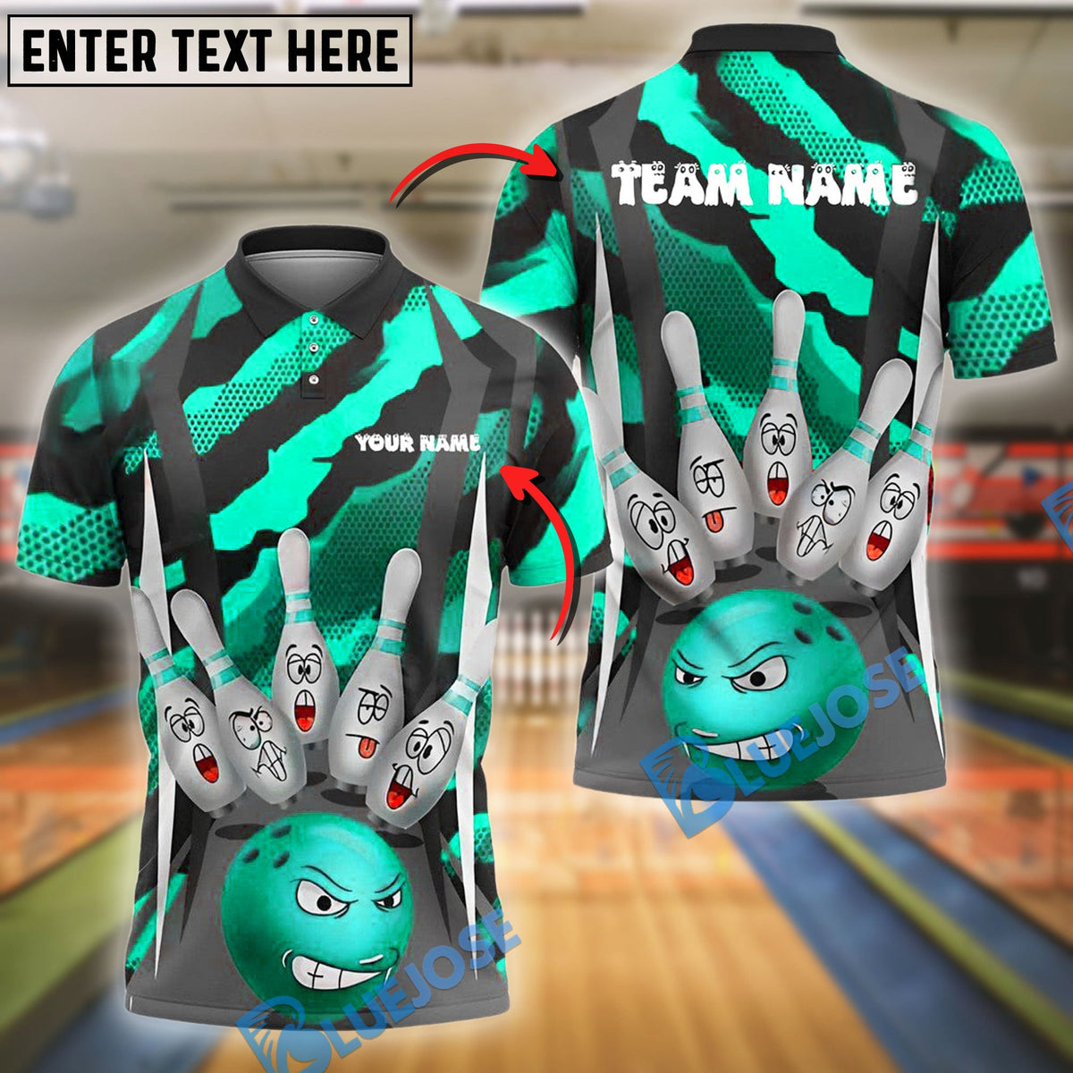 BlueJose Bowling And Pins Furious Strike Customized Name, Team Name 3D Shirt (4 Colors)