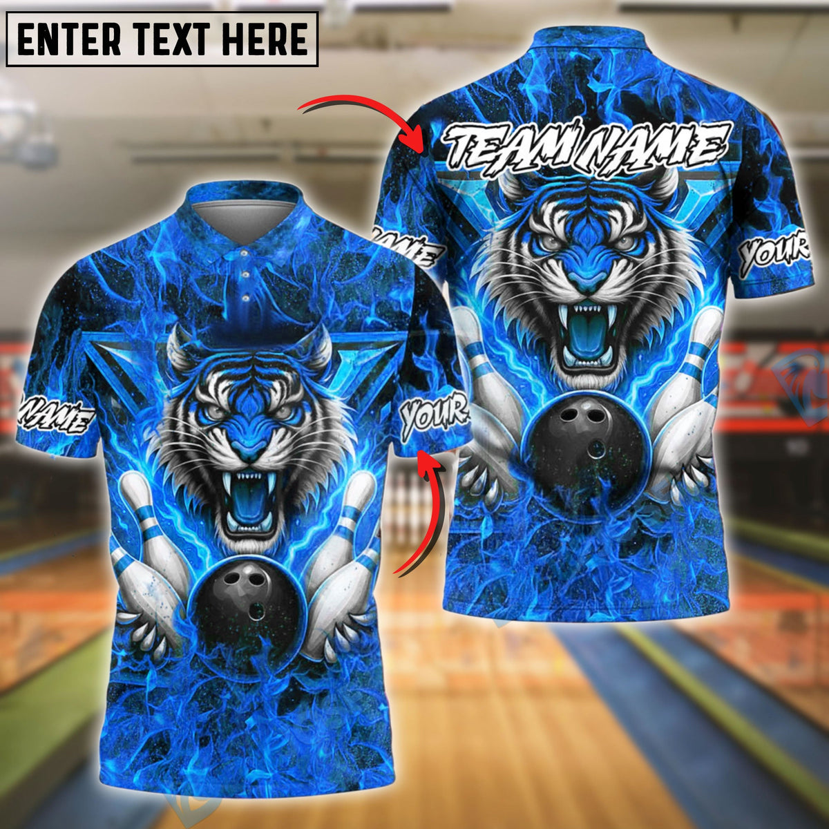 BlueJose Bowling Electric Tiger Customized Name, Team Name 3D Shirt (4 Colors)
