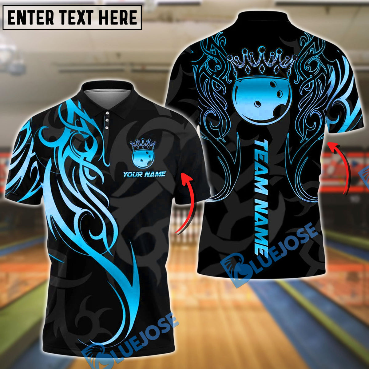 BlueJose Bowling And Pins Sport Crown Ball Flame Customized Name, Team Name 3D Shirt (4 Colors)
