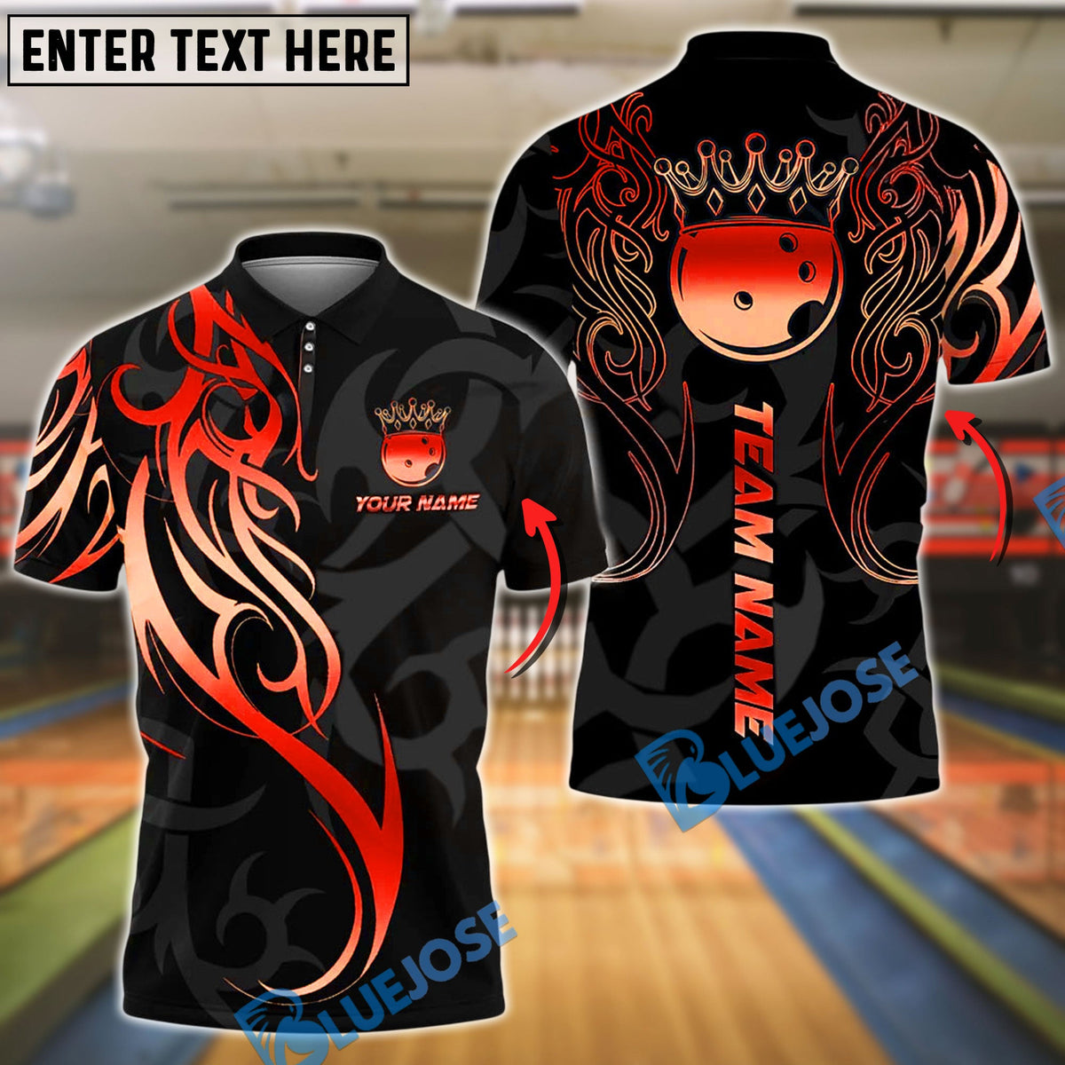 BlueJose Bowling And Pins Sport Crown Ball Flame Customized Name, Team Name 3D Shirt (4 Colors)