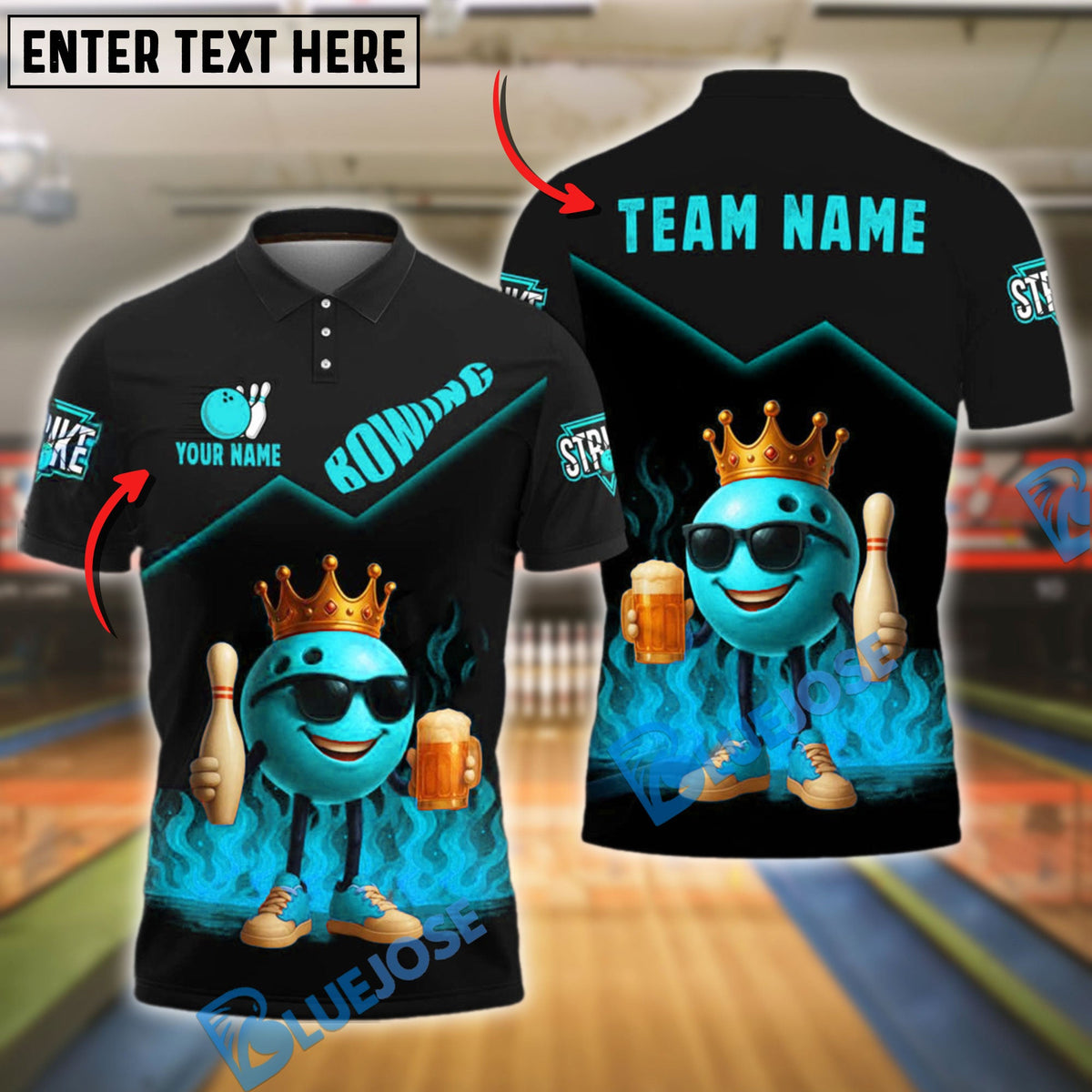 BlueJose Bowling And Pins King Ball Beer Style Customized Name 3D Shirt (4 Colors)