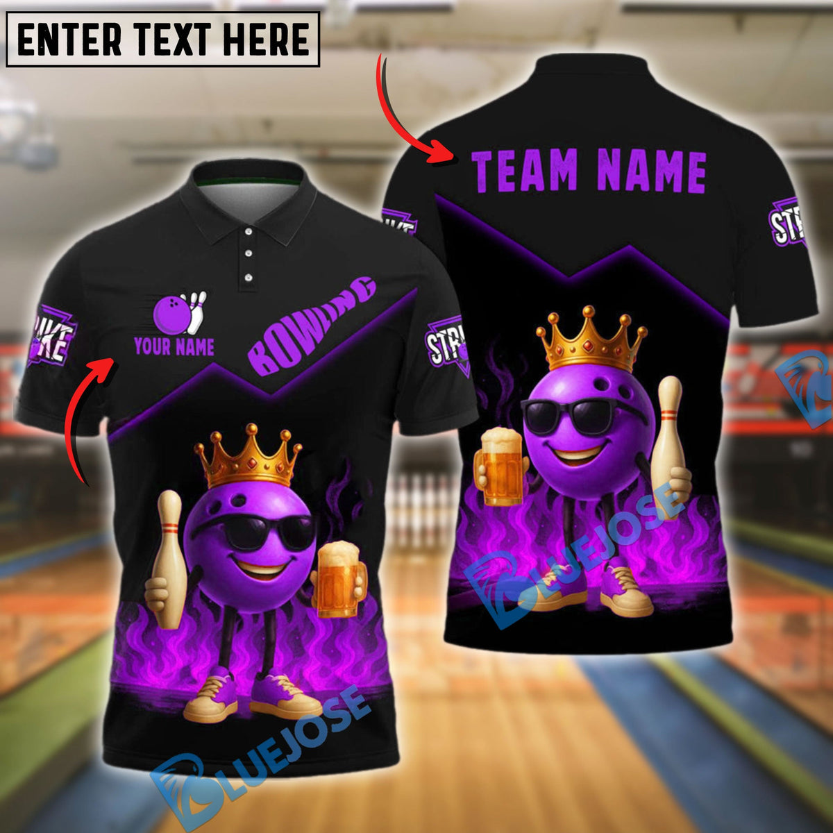 BlueJose Bowling And Pins King Ball Beer Style Customized Name 3D Shirt (4 Colors)