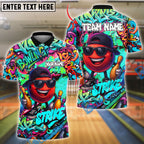 BlueJose Bowling And Pins Graffiti Strike Cool Ball with Shades & Street Art Customized Name 3D Shirt (4 Colors)