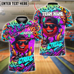 BlueJose Bowling And Pins Graffiti Strike Cool Ball with Shades & Street Art Customized Name 3D Shirt (4 Colors)